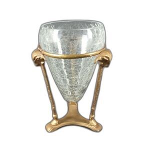 Vintage Brass Ram Head Vase Vintage Dish Bowl Crackle Glass Vase Candy Bowl